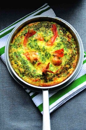 Prawn and watercress coucou sabzi