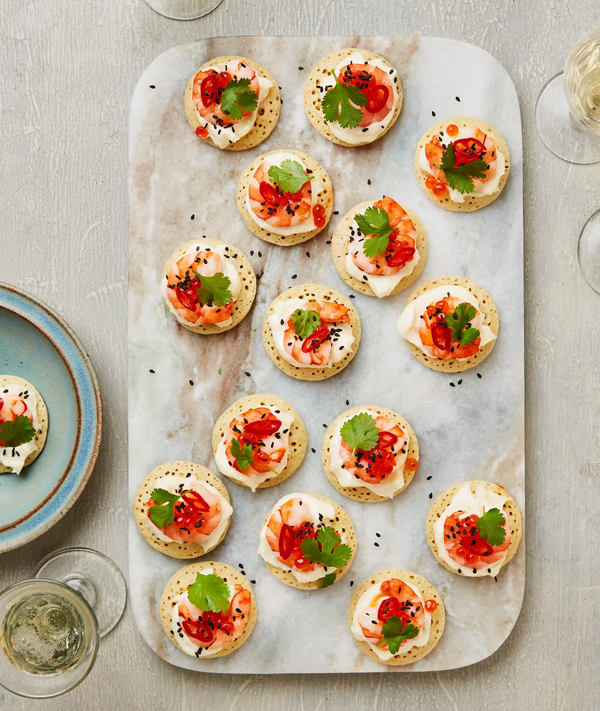 Prawn and yuzu mayo blinis