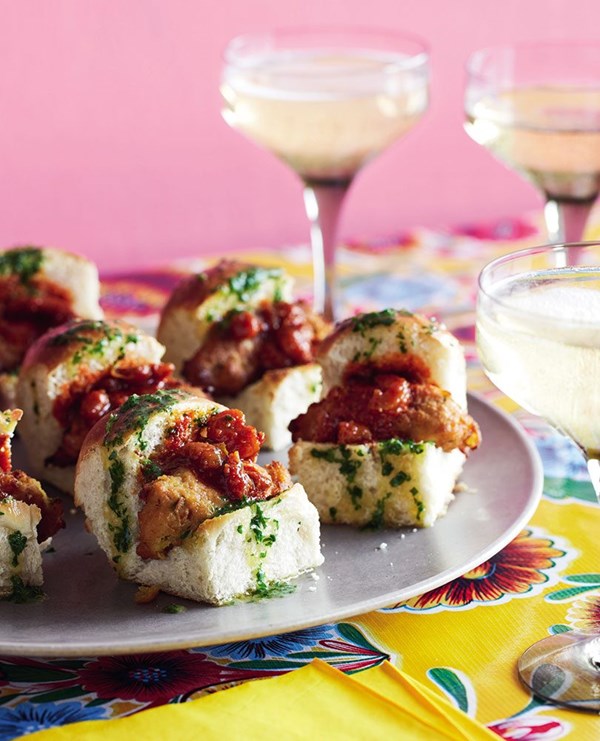 Prawn balchão and potato fritter sliders