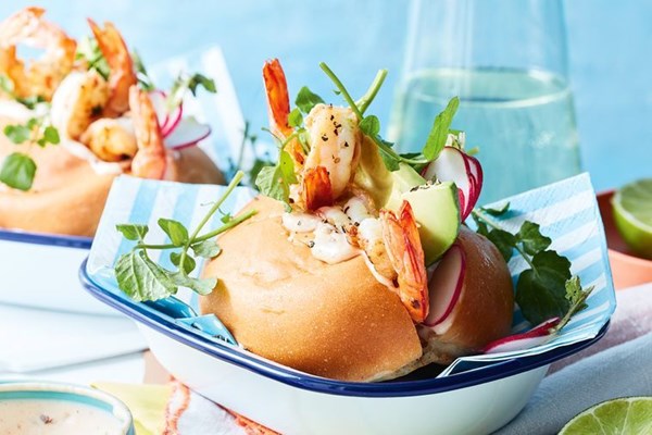 Prawn cocktail buns with chipotle and chive mayo