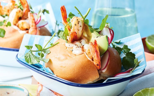 Prawn cocktail buns with chipotle and chive mayo