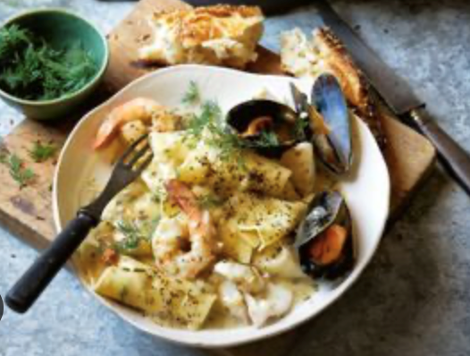 Prawn, cod and mussel ragu