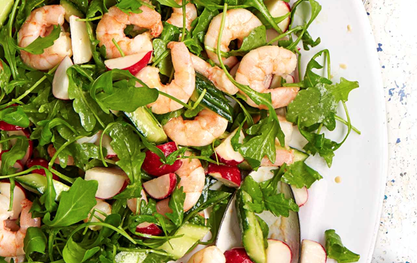 Prawn, cucumber and avocado salad with miso dressing