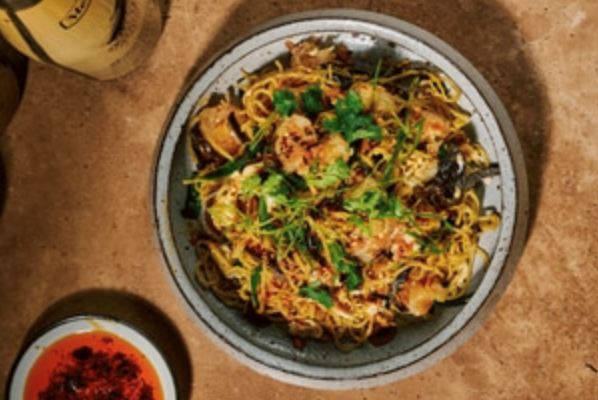 Prawn egg noodles