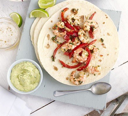 Prawn fajitas with avocado cream