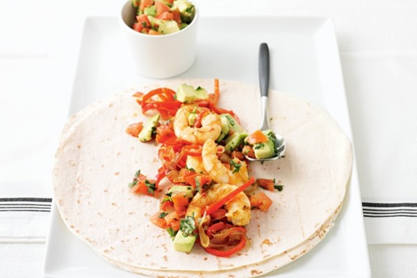 Prawn fajitas with spicy avocado & tomato salsa