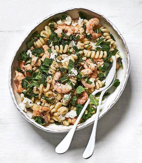Prawn, lemon and mint pasta