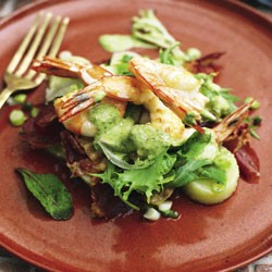 Prawn, prosciutto and potato salad with creamy basil dressing