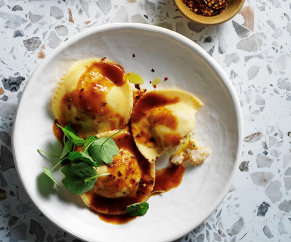 Prawn ravioli