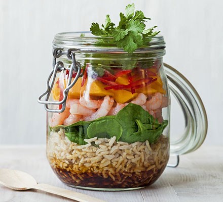 Prawn, rice & mango salad jar