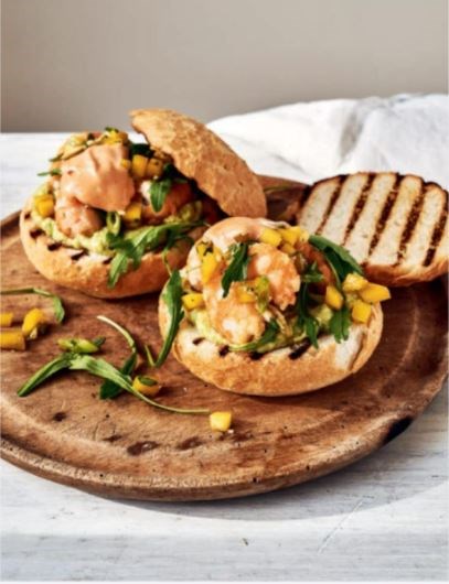 Prawn rolls with avocado and fresh mango salsa