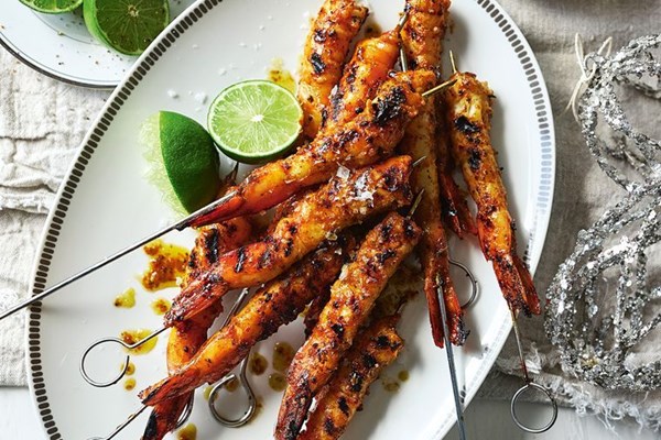 Prawn skewers with barbecued chilli aioli