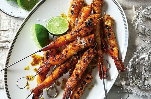 Prawn skewers with barbecued chilli aioli