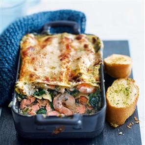 Prawn, spinach and salmon lasagne
