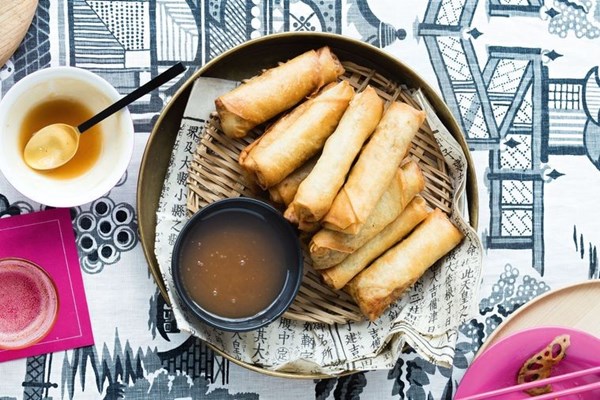 Prawn spring rolls with classic sweet & sour sauce