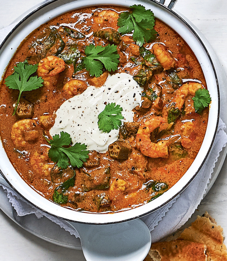 Prawn, sweet potato and okra curry