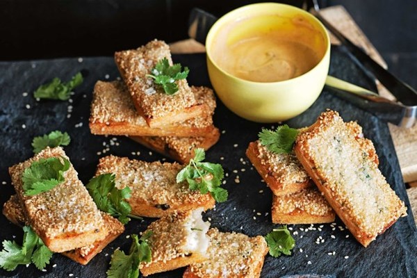 Prawn toasts with chipotle mayonnaise