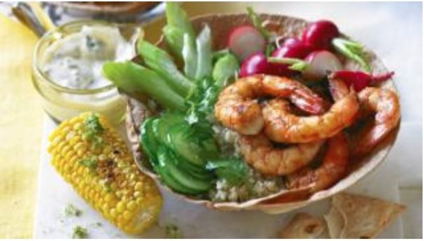 Prawn tostada bowl