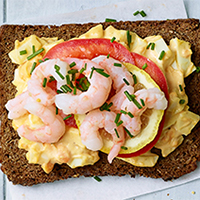Prawn with egg mayonnaise open sandwich