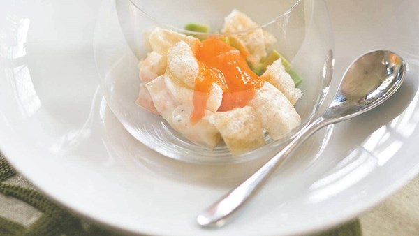 Prawns, crackling, Champagne and carrot