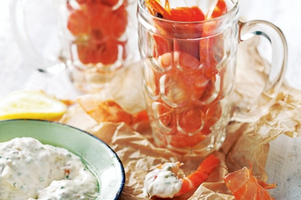 Prawns with bacon & herb mayonnaise