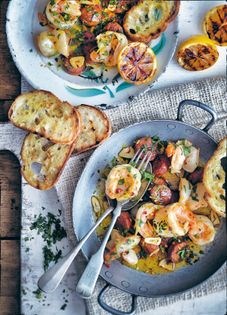 Prawns with chorizo, chilli, lemon & parsley