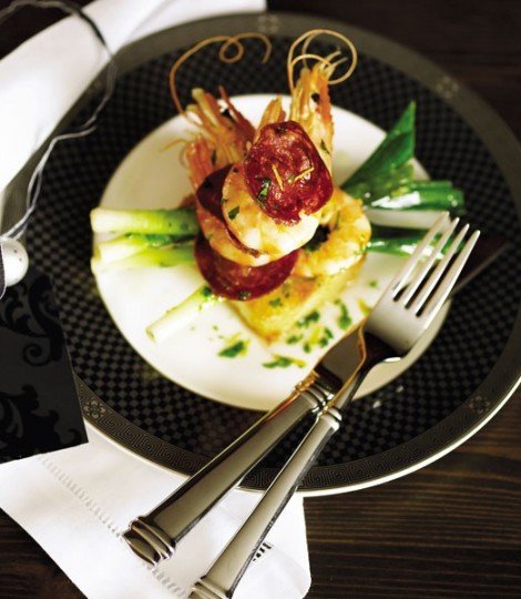 Prawns with crispy chorizo