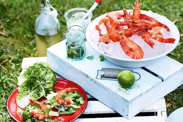 Prawns with herby mayo and gem lettuce