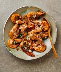 Prawns with lime coconut dressing and crisp leaves