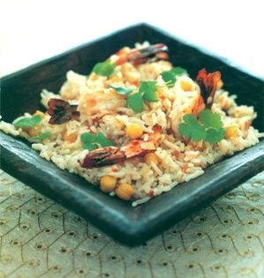 Prawns with rice and chickpeas