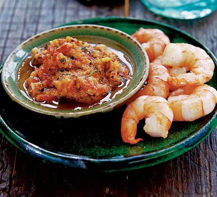 Prawns with romesco sauce