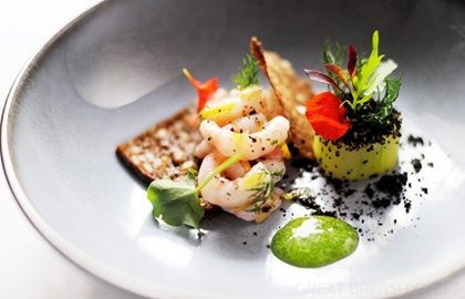 Prawns with sorrel, cucumber and rye bread
