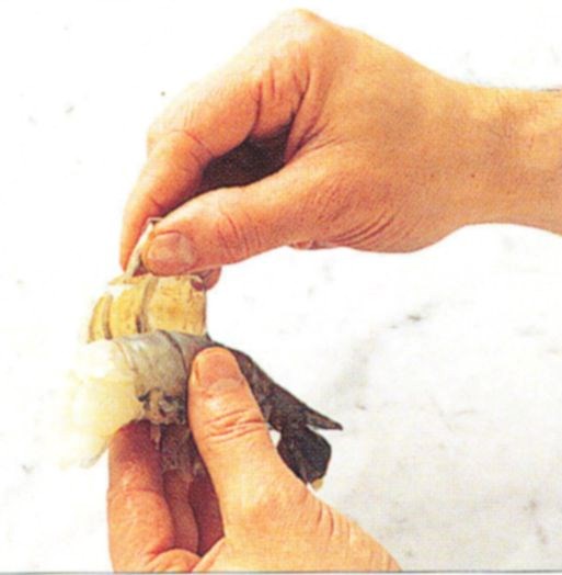 Preparing prawns