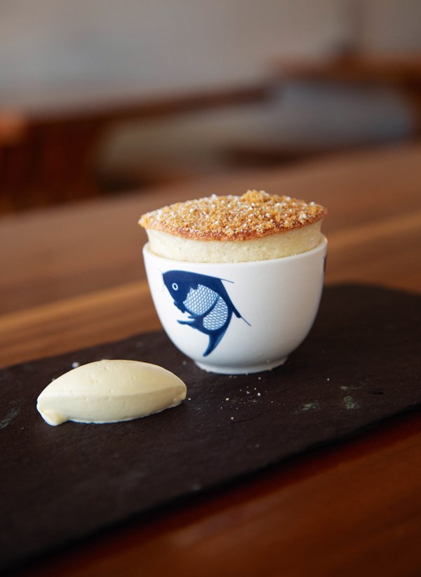 Preserved pear souffle & cream