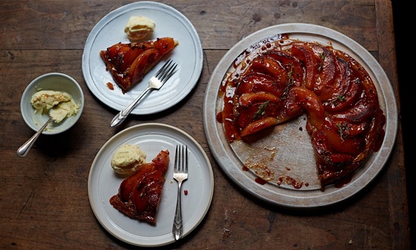 Preserved quince tarte Tatin with whipped orange mascarpone