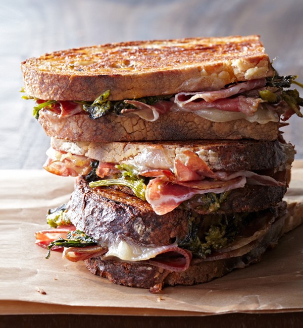 Pressed coppa sandwiches with broccoli rabe pesto
