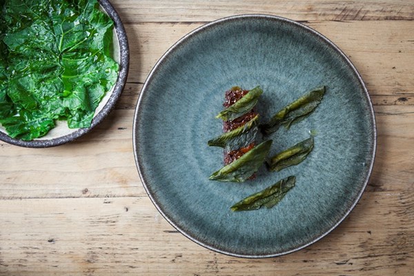 Pressed lamb shoulder, fermented mint, spring greens