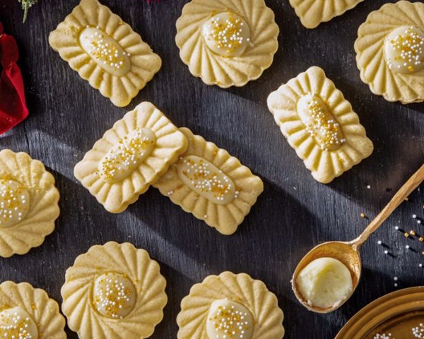 Pressed marzipan thumbprint cookies