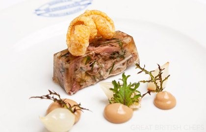 Pressed pig's head terrine with homemade mustard and pickles