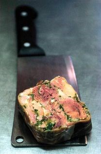 Pressed terrine of Yorkshire gammon with fried Ledstone quail egg, spiced pineapple pickle, mustard seed dressing