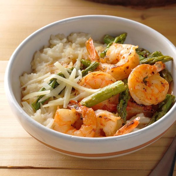 Pressure-cooked risotto with shrimp & asparagus