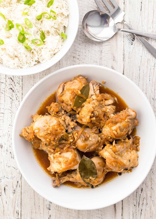 Pressure cooker chicken adobo and rice