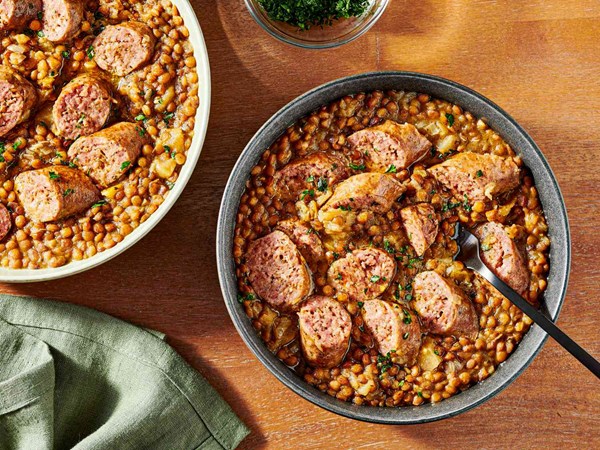 Pressure cooker lentils and sausage