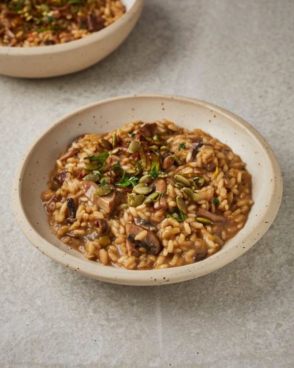 Pressure cooker mushroom and leek risotto 
