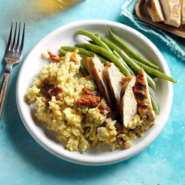 Pressure cooker pesto risotto with sun-dried tomatoes