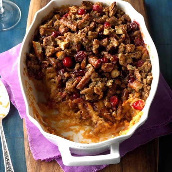 Pretzel-topped sweet potatoes
