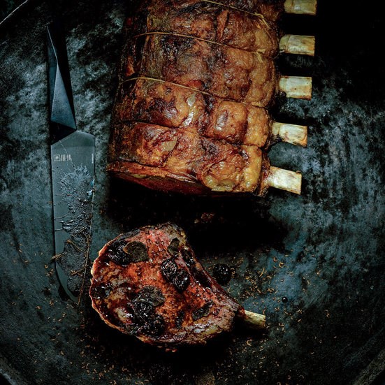 Prime rib with sour cherry conserva, truffle and chocolate
