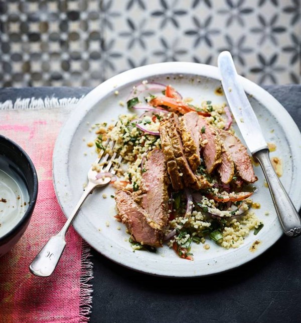 Prithvi's spiced duck breast with couscous salad [Jay Rahman]