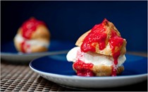 Profiteroles with raspberries