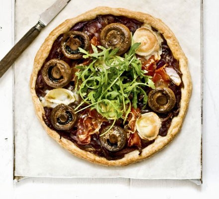 Prosciutto & mushroom tart